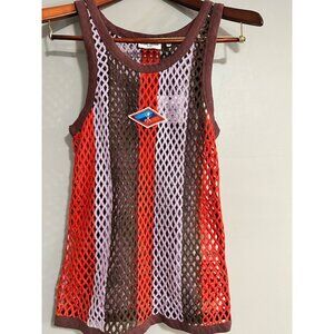 Opening Ceremony XS Striped Mesh Knit Tank Top Red/Brown/Purple Sleeveless NWT